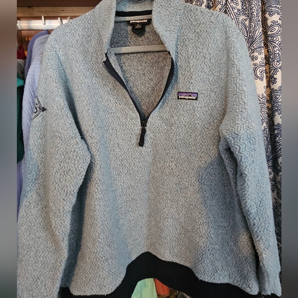 Patagonia Light Blue Fleece Pullover Zipup. Womens XL